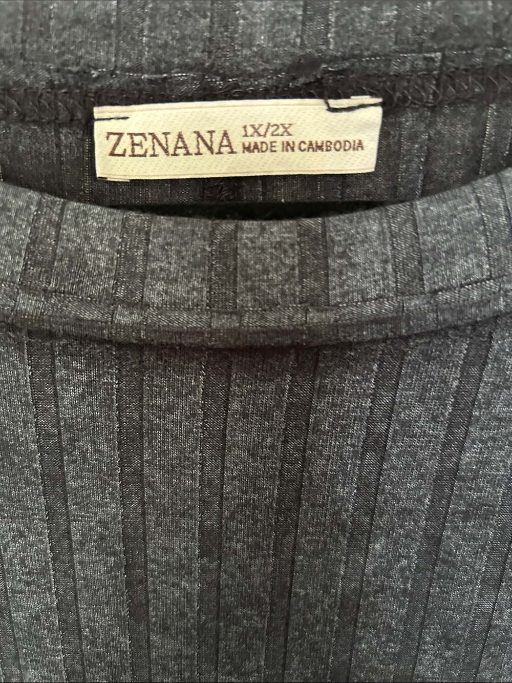 Zenana Outfitters Dark Gray Ribbed Short Sleeve Tee - Picture 2 of 4